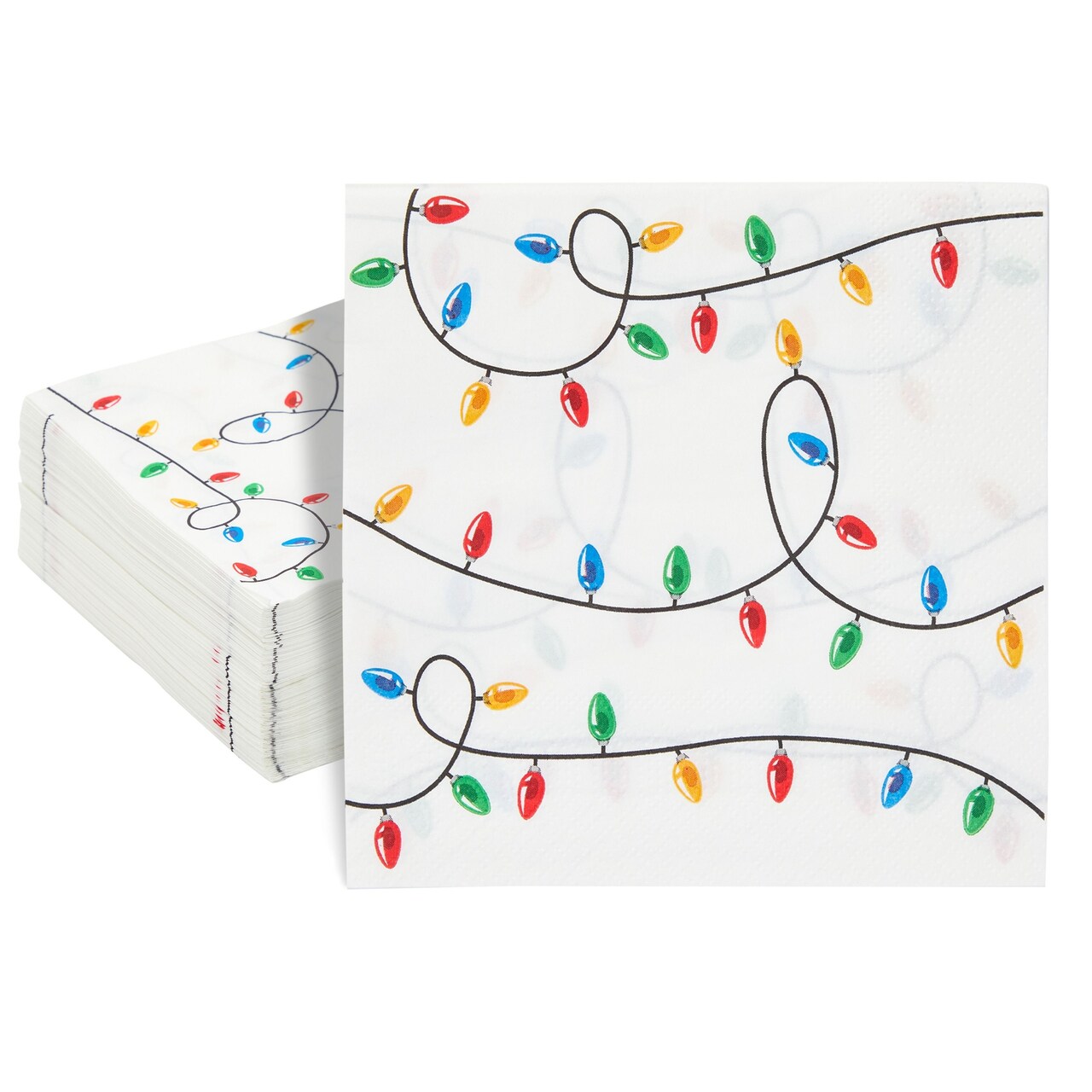 Juvale 100 Pack Christmas Paper Napkins for Holiday Party Supplies, Christmas Lights Design - 6.5 x 6.5 Inches Luncheon Napkins